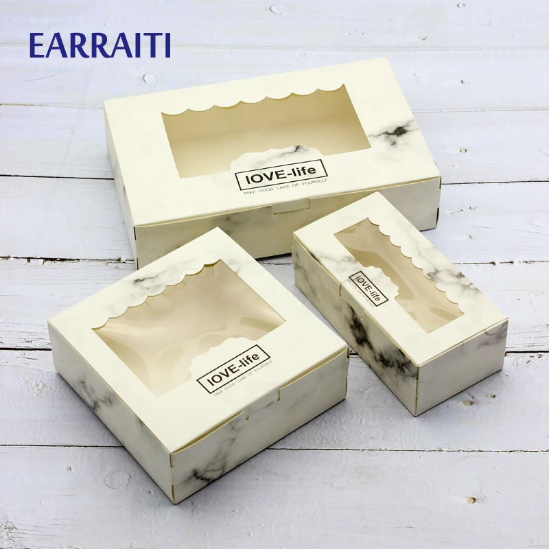 

12PCS White Marble Gift Paper Box Packaging Birthday Wedding Home Party Favors Kraft Boxes With Window Candy Sweets Cup Cake