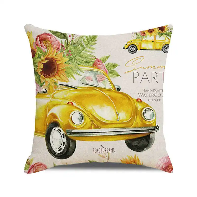 Happy Thanksgiving Watercolor Pumpkin Truck Throw Pillow Case Linen Sofa Seat Cushion Cover Festival Party Home Decor Pillowcase