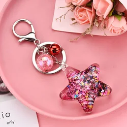 Five-Pointed Star Sequin Acrylic Key Chain Move Glitter Quicksand Liquid Keyring Bag Pendant For Women Men Keychain