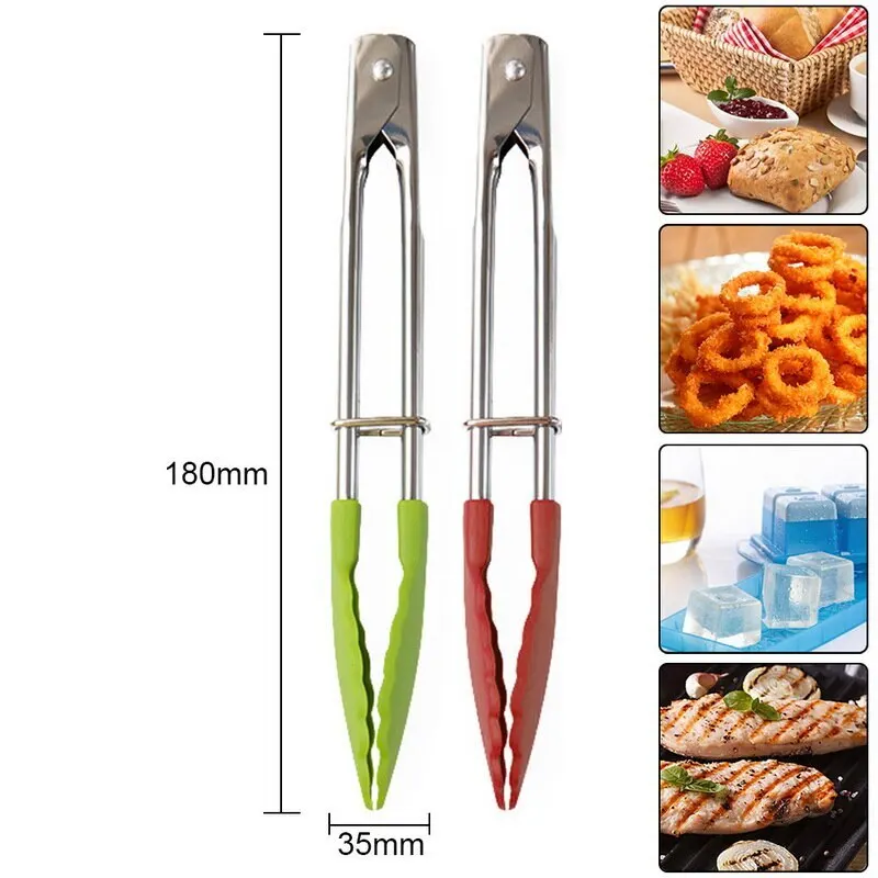 WALFOS 1pcs 7 Inch BBQ Nylon Tongs Tips Kitchen Mini Tong Heat Resistant Nylon Cooking Tongs Steel Food Tongs Kitchen Accessorie