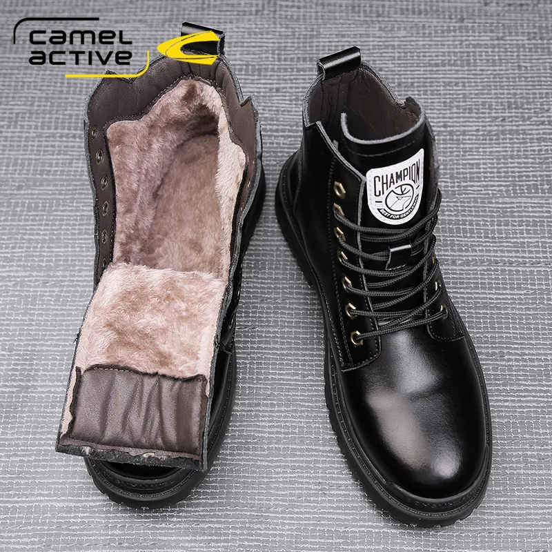 Camel Active Black Men\'s Boots Autumn Winter Shoes Men Platform Ankle Boots Fashion Casual Leather Boots Men Motorcycle Boots