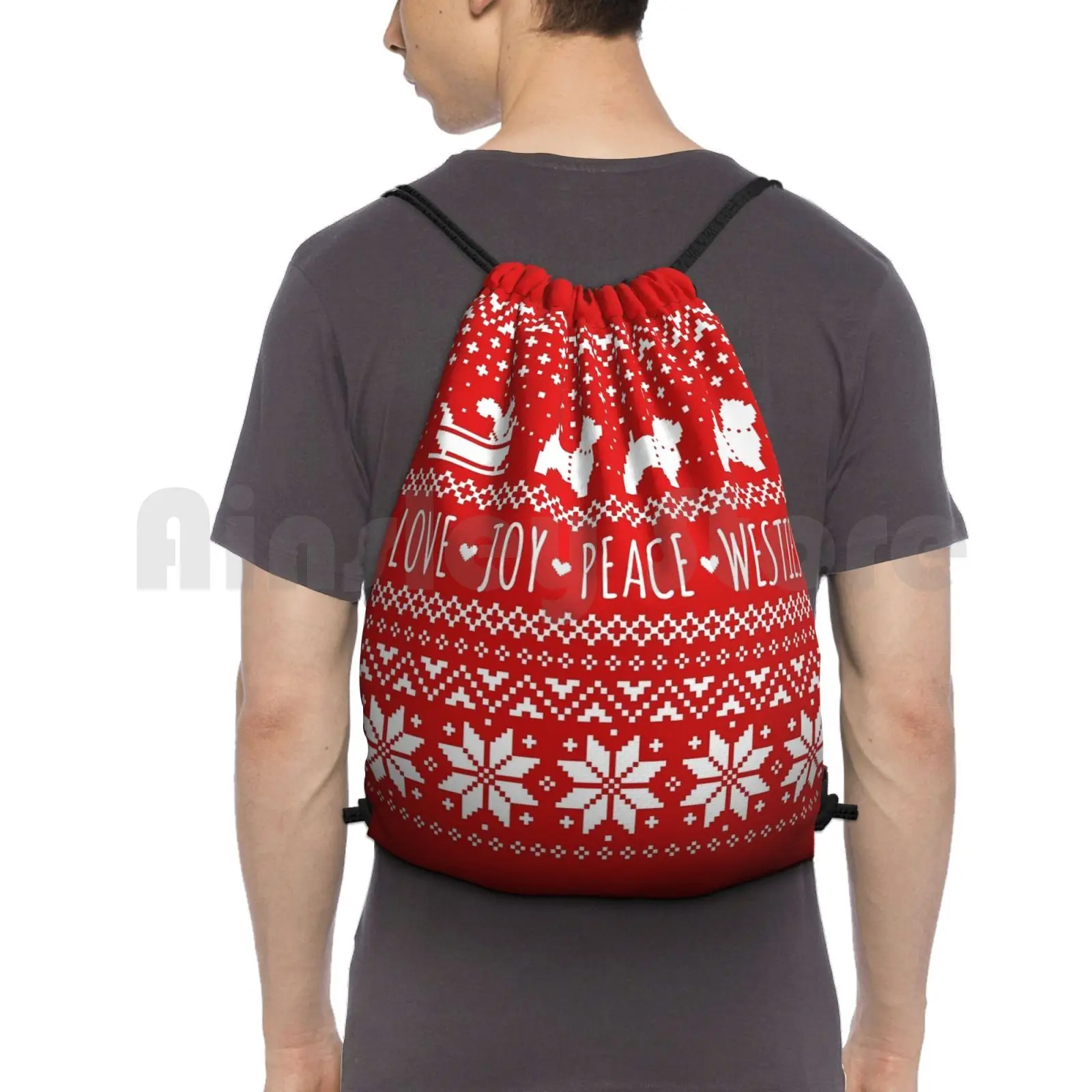 

Love Joy Peace Westies | West Highland White Terriers Christmas Holiday Pattern Outdoor Hiking Backpack Waterproof Camping