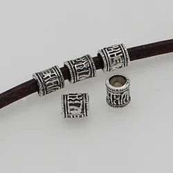 50pcs/Lot Religious Antique Silver Color Loose Beads Buddhism Mantras Big Hole Space Beads Fit Beards/Hair Bracelet DIY Jewelrys