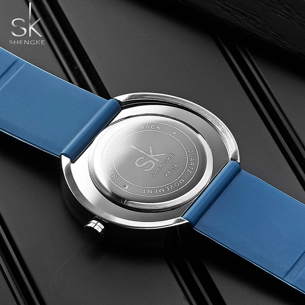 Shengke New Women Watches Blue Silicone Comfortable Strap Cute Dial Design 41 MM Big Dial For Cool Girls Relogio Feminino