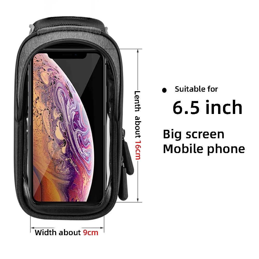 ROCKBROS Bicycle Frame Bags Waterproof Cycling Touch Screen Top Tube Bags Bike Handlebar Front Phone Case Holder Bags 6.5 Inch