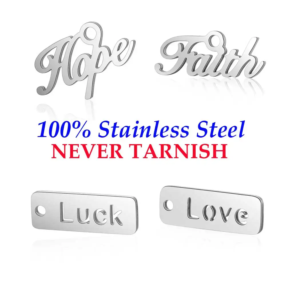 10 sztuk Dream Faith Happy Love Hope Tag Charm Hurtownia 316 Stal nierdzewna Prawdziwa stal 316 DIY Charms Jakość AAAAA Wisiorki