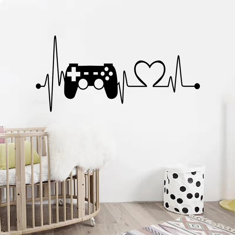 Gamer Heart Wall Decals Game Room Video Playroom Wall Sticker Teens Room Boy Bedroom Home Decor DIY Removable Poster