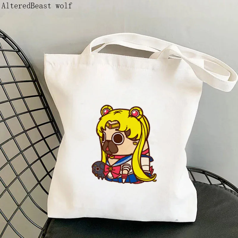 Women Shopper Puglor Jupiter Sailor Meow Kawaii Bag Harajuku Shopping Canvas Shopper Bag girl handbag Tote Shoulder Lady Bag