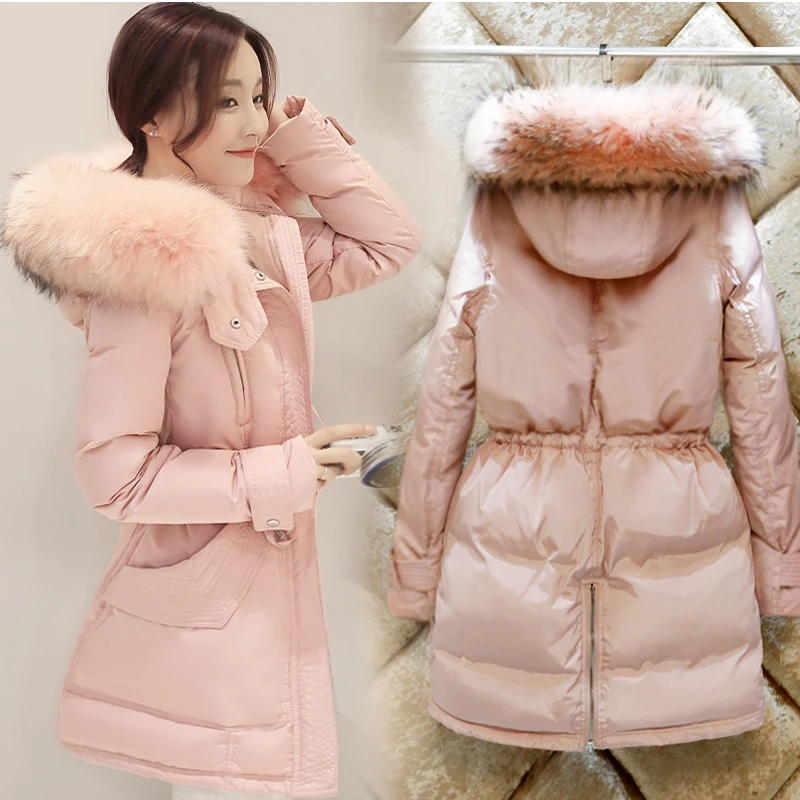 Raccoon Large Fur Down Coat Parka Warm Winter Jacket Women Outwear White 90 Duck Down Slim Waist Plus Size XXXL Woman Coat XC032