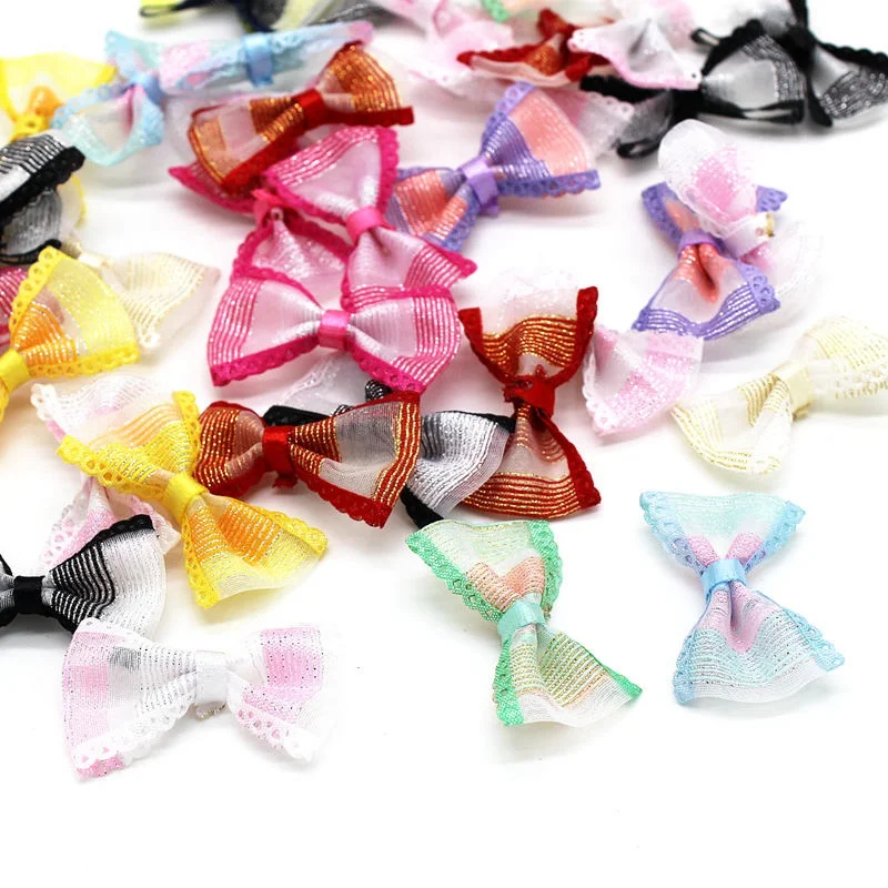 40Pcs Grosgrain Ribbon Bows 35*25mm Mini Stripe Ribbon Bow For Wedding Bow Tie Decoration DIY Craft Girl Hair Accessories