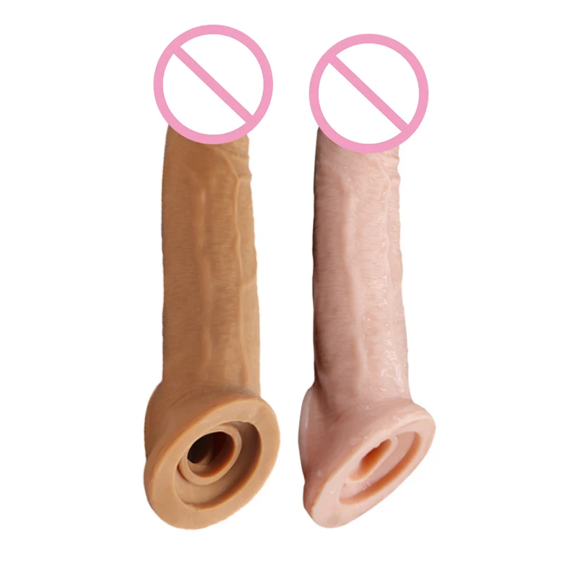 Reusable Penis Seelve Extender Cock Enlargement Delaying Ejaculation Realistic Dick Sleeve Girth Enhancer Sex Toys For Men