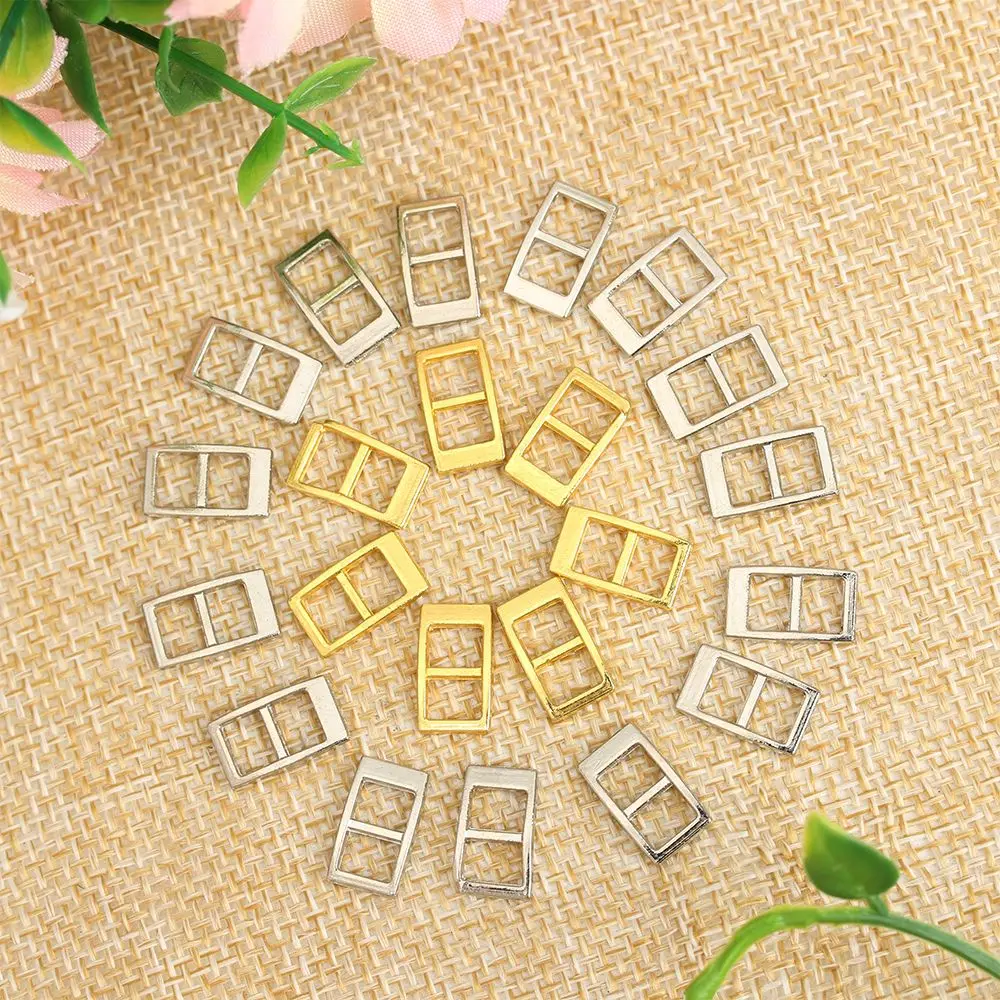20Pcs 5mm Mini Metal Buckles Tri-glide Belt Buckle Doll Bags for DIY Doll Buttons Stuffed Doll Shoes Accessories