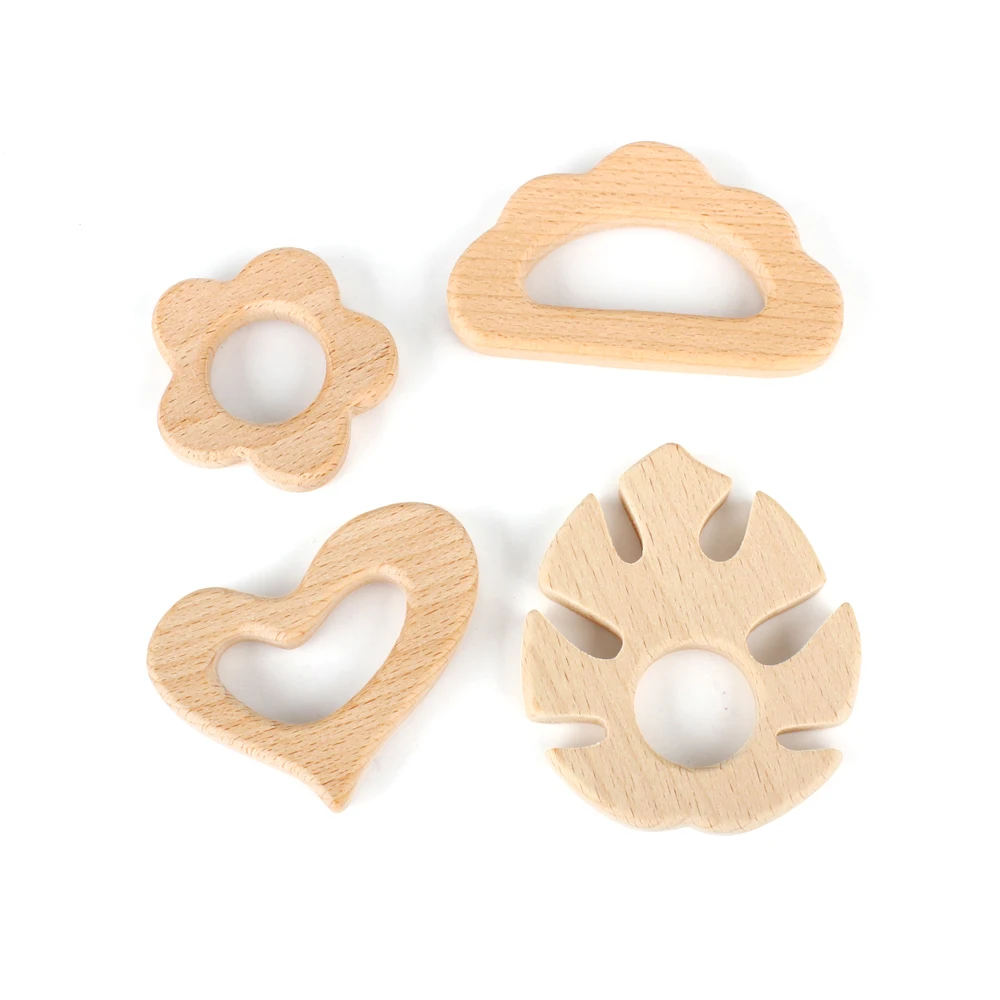 1pc Food Grade Wooden Teether Animal Cartoon Flower Cloud Mouse Tiny Rod DIY Pacifier Chain Natural Beech Wood Teething Teether