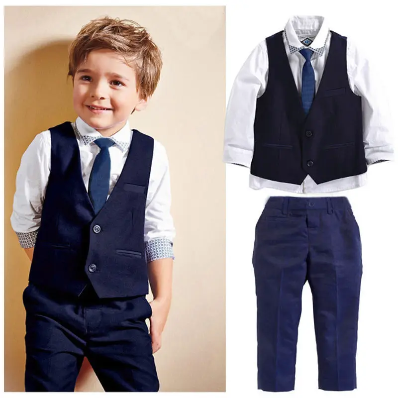 3pcs Set Autumn Children\'s Leisure Clothing Sets Baby Boy Clothes Vest Gentleman Suit for Weddings Formal Clothing Suits