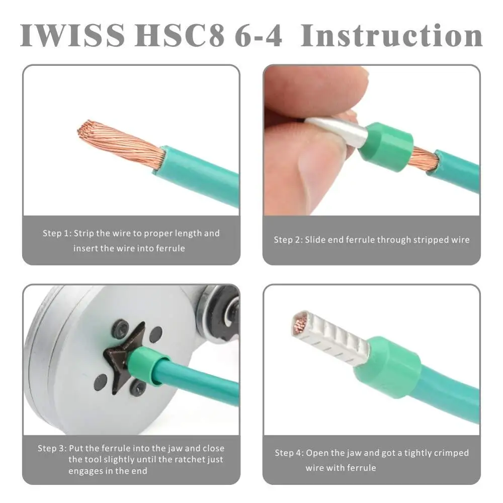 IWISS HSC8 6-4A трещотка обжимные плоскогубцы ручные обжимные инструменты Диапазон обжима 0,25-6,0 мм ² (24-10 AWG) обжимные тусы