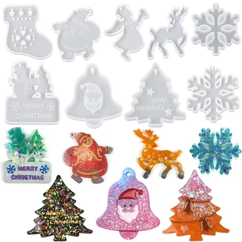 Kerst Siliconen Mal Elanden Bel Kerstboom Hanger Diy Resin Mold Sleutelhanger Sieraden Vrolijk Kerstfeest Home Party Decoratie