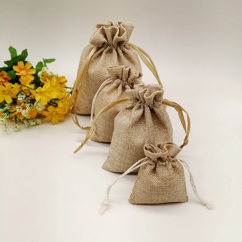 20pcs Jute Zak Jute Linen Drawstring Bag Gift Bag Jutte Zakjes Diy Handmade Jute Bag Pack Christmas Party Wedding Jewelry Pouch