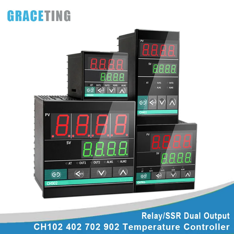 Digital PID Intelligent Temperature Controller Dual Output SSR Relay Output CH102 CH402 CH702 CH902 Universal Input Thermostat