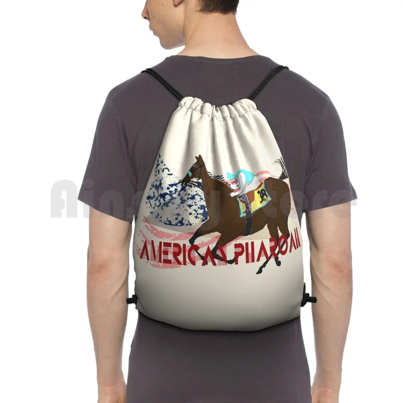 

American Pharoah-Derby 2015 Backpack Drawstring Bag Riding Climbing Gym Bag American Pharaoh Triple Crown Horse Thoroughbred