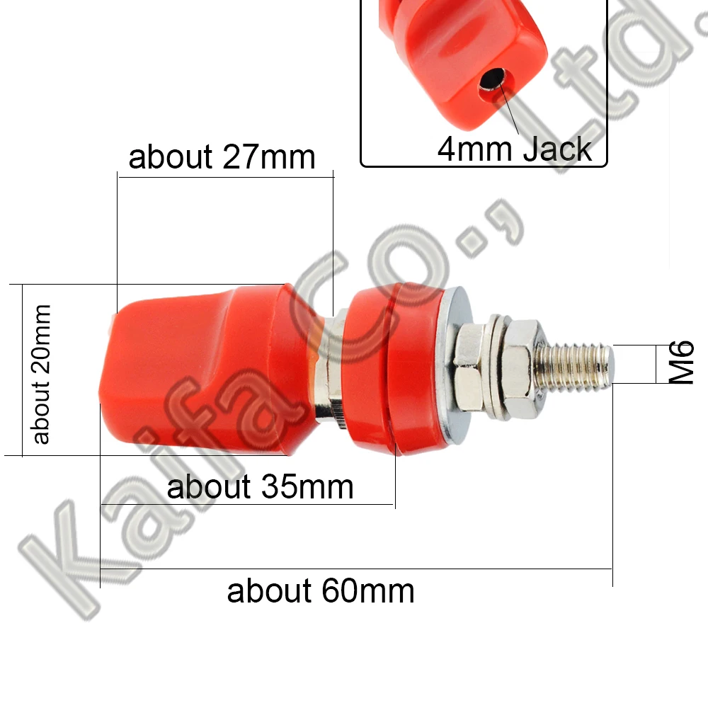 1PCS M6*60 Binding Post 6mm Flat Cap Terminal 4mm Hole Banana Socket 40A High Current Grounding Column M6x60 Banana Plug