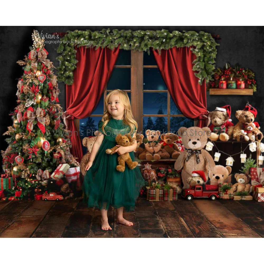 장난감 크리스마스 배경 어린이 사진 어린이 아기 Photocall 선물 곰 장식 창 배경 가족 소녀 Photostudio 소품