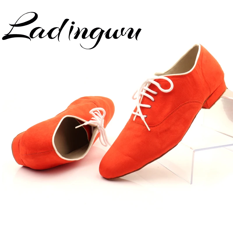 Ladingwu-zapatos de baile de salón para hombre, calzado moderno de ante rojo, con fondo suave, para baile latino, novedad