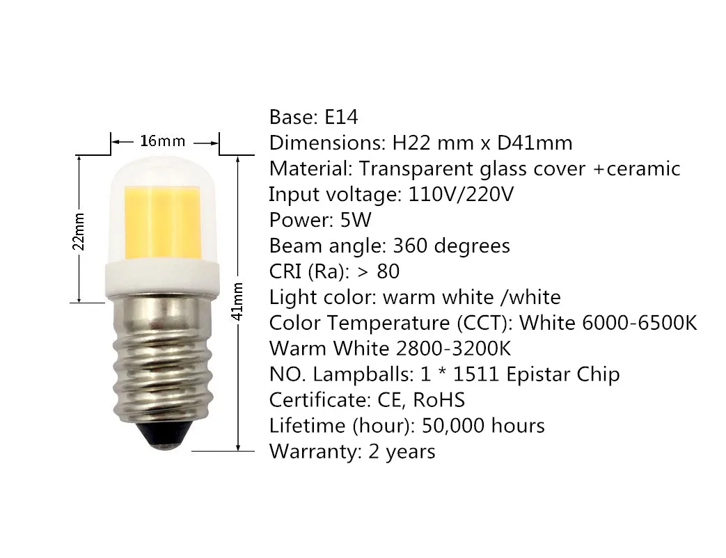 DIMMABLE E14 LED Light Bulb 5W AC 110V 220V COB 1511 LED Lamp  for Chandelier Sewing Machine