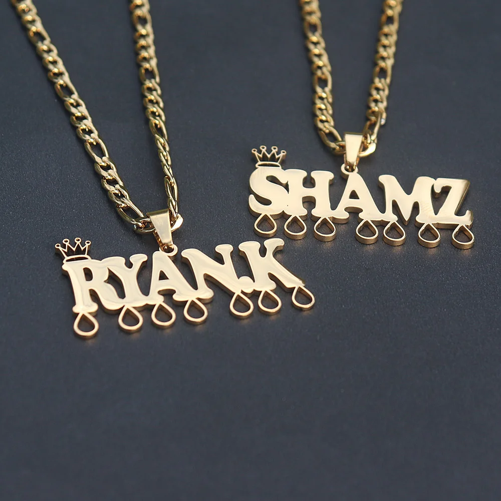 

Raindrop Charm Name Necklace Gold Custom Jewelry Personalized Nameplate Necklaces Women Men Bijoux Gift Gold Figaro Chain Choker