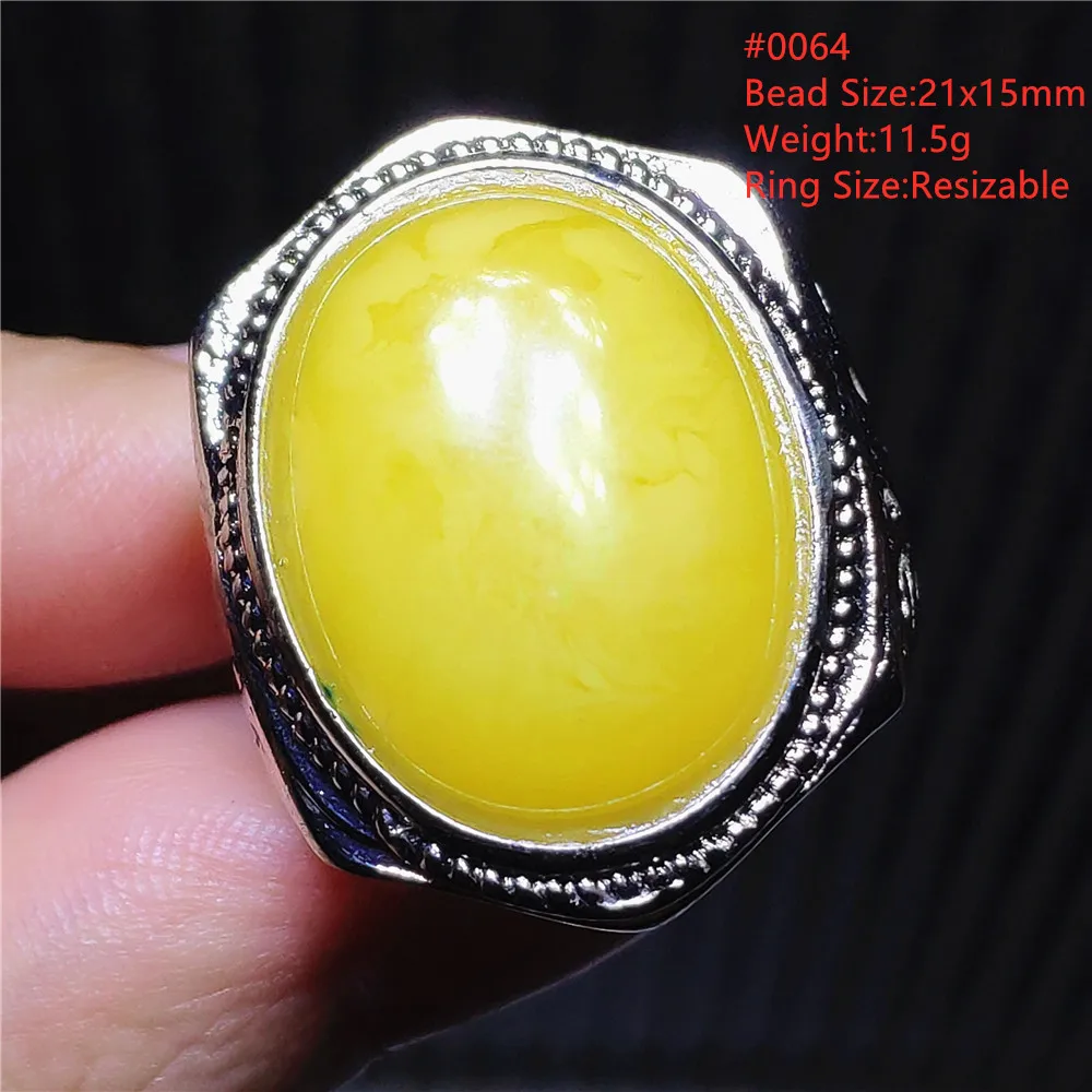 

Natural Yellow Amber Gemstone Adjustable Ring 925 Sterling Silver 22x17mm Women Big Ring Oval Bead Healing Stone AAAAA