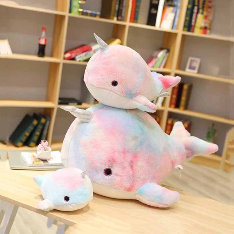 

New Hot Gif Giant Size Ocean Rainbow Whale Plush Toy Sea Animals Narwhal Stuffed Toy Huggable Shark Soft Animal Pillow Kids Gift