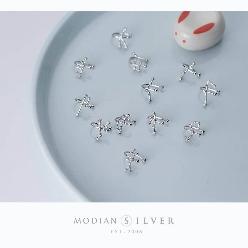 Modian Twelve constellations Simple Charm Clip Earrings 100% 925 Sterling Silver Leo Virgo Pisces Jewelry For Women Jewelry