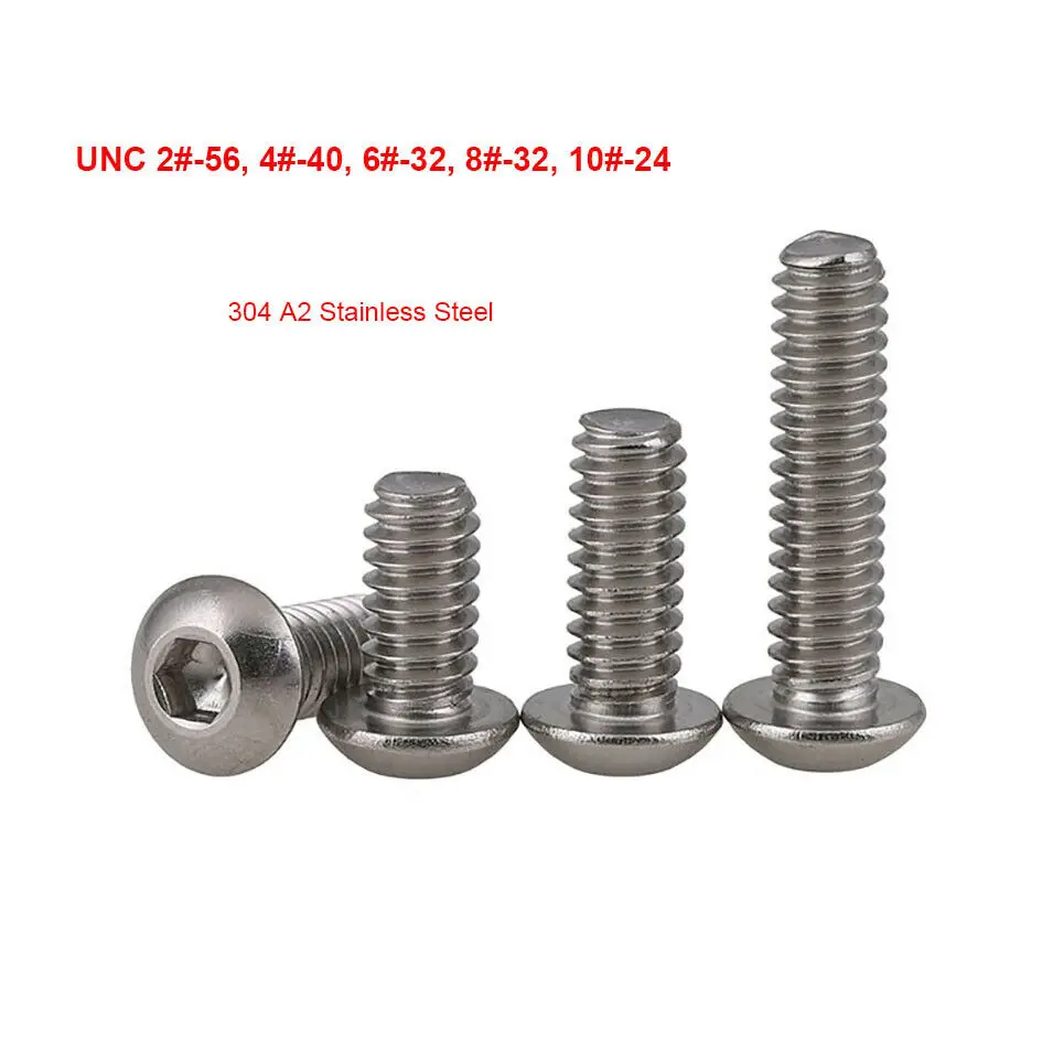 UNC Round Head Hex Hexagon Socket Machine Screws 304 Stainless  Steel Pan Head Allen Bolts 2#-56 4#-40 6#-32 8#-32 10#-24