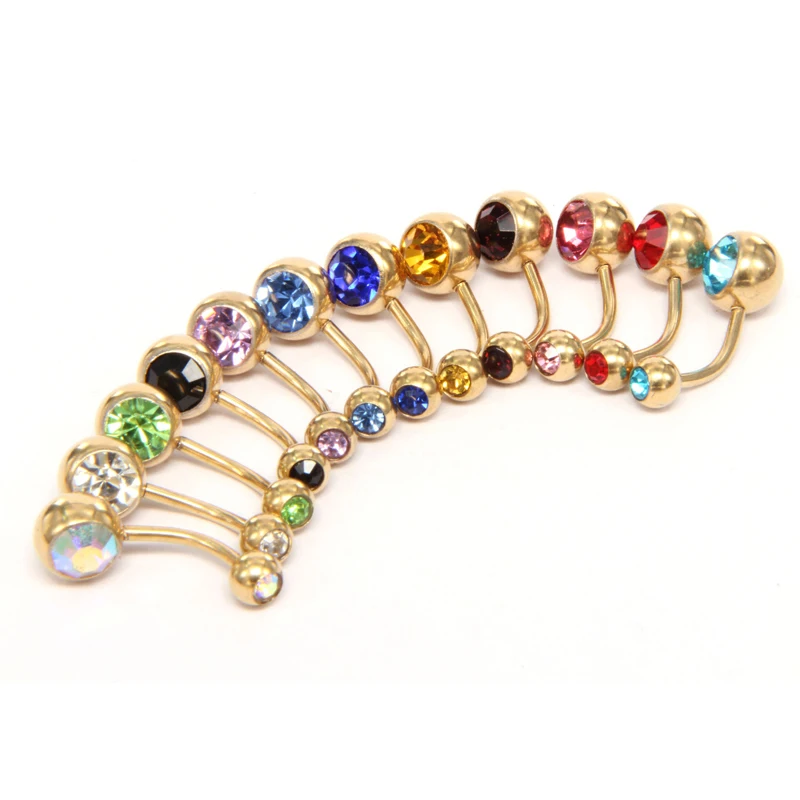 10PCS Trendy Crystal Piercing Navel Bohemian Gold Color Belly Bar Navel Belly Button Rings Boho Belly Ring Body Piercing jewelry