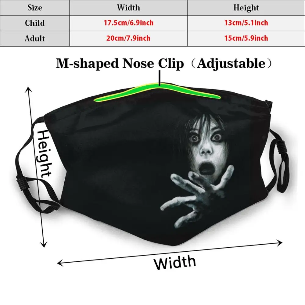 Ju-On Funny Print Reusable Pm2.1469 Filter Face Mask Ju On Grudge Ring Horror Movie Film Japanese Black White Scary Hand Eyes