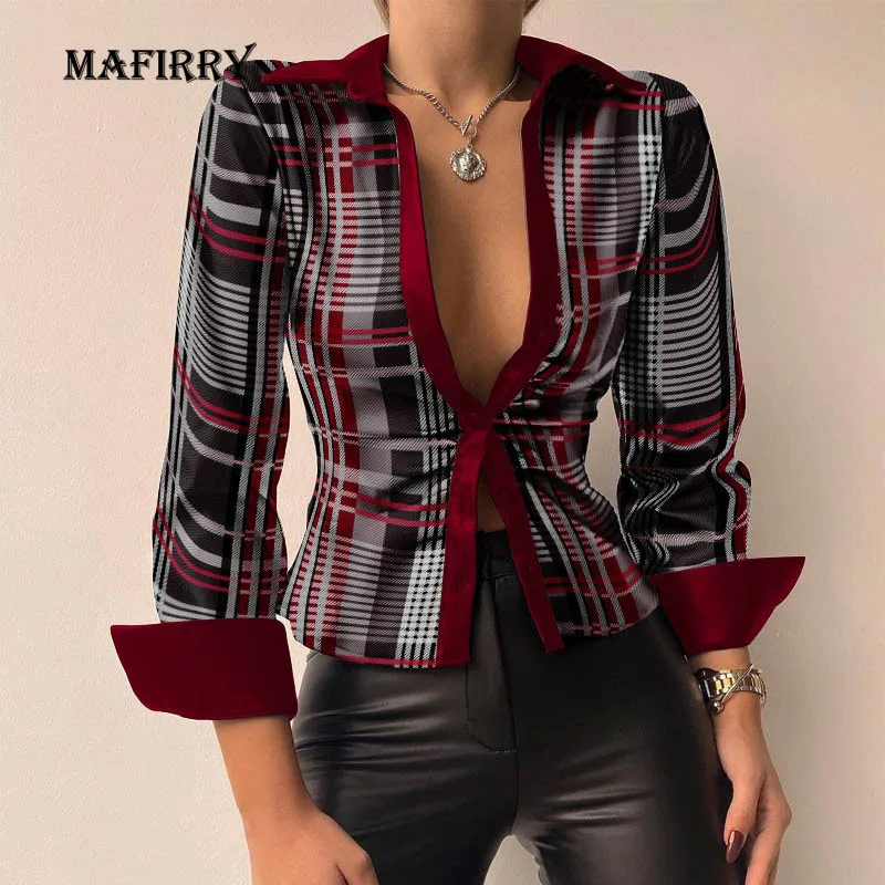 

Women Casual Loose Patchwork Button Shirts Vintage Print Slim Fit Spring Autumn Tops Classic Turn Down Collar Lady Office Blouse