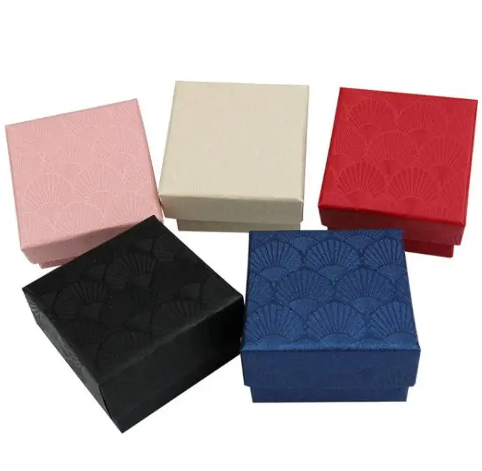 200pcs/lot Scallop Pattern 5x5x3cm Carton Jewelry Boxes Earrings Rings Gift Boxes 5 Color Jewelry Packing SN3844