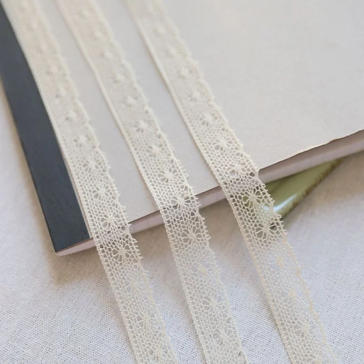 5 metros/lote 1,5 cm adorno de encaje de costura tela de algodón Beige cinta de encaje decoración de fiesta en casa accesorios de encaje de ropa DIY