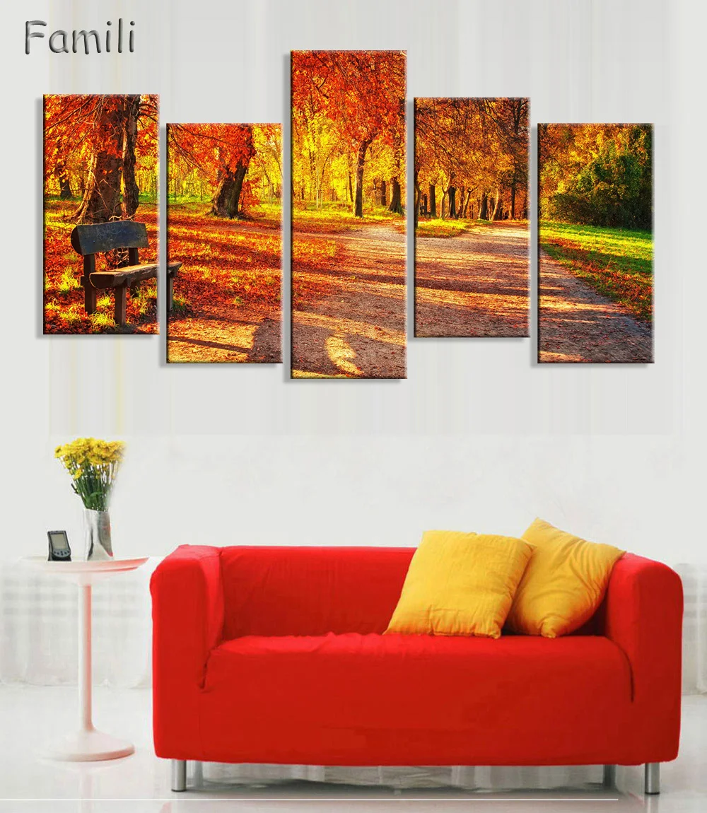 5Pieces Hot Unframed Canvas Painting Modern Oil Painting Canvas Pictures Autumn Landscape Wall Pictures for Room Modular Picture