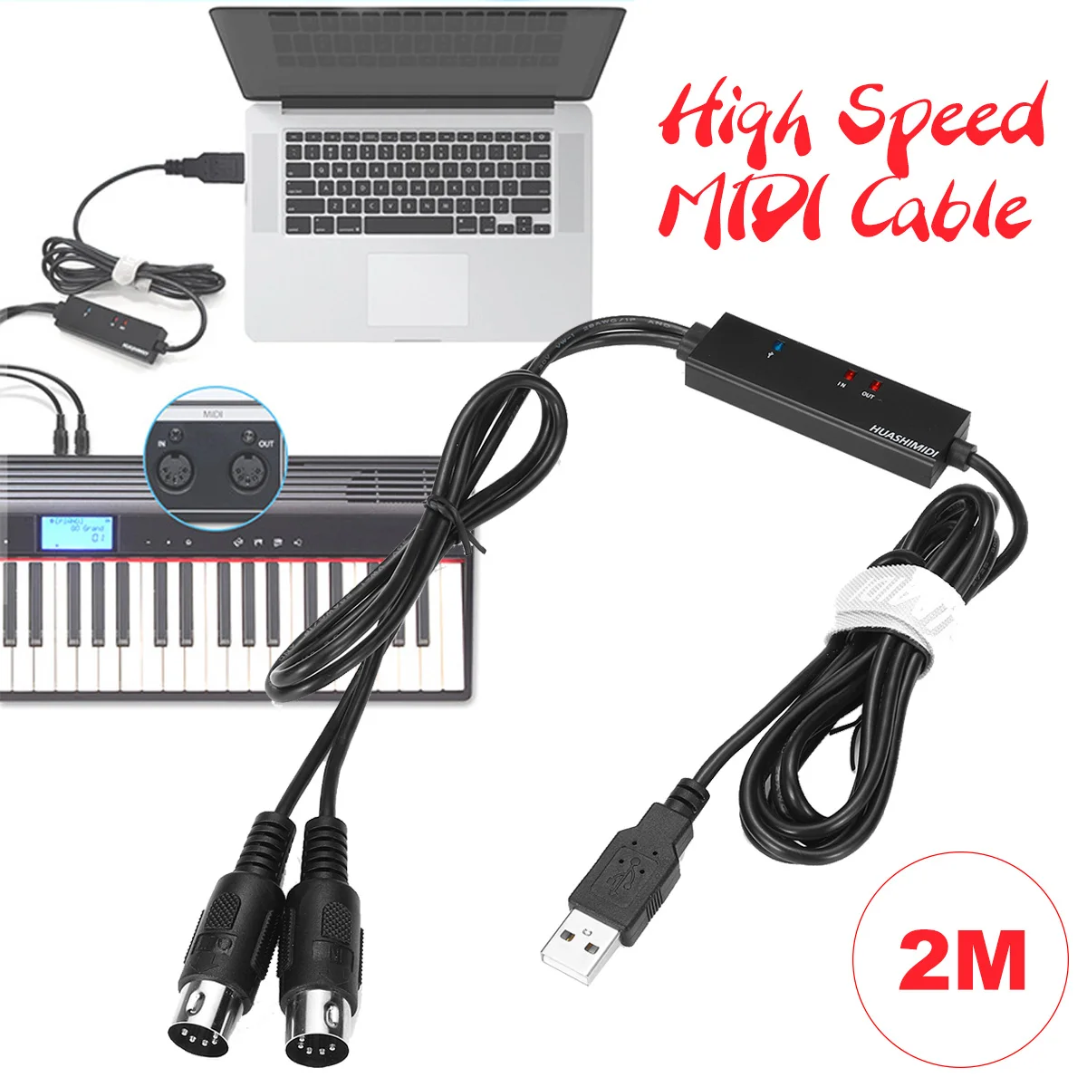 MIDI Cable PC Interface Cable Convert for Piano Keyboard/Electronic Drum