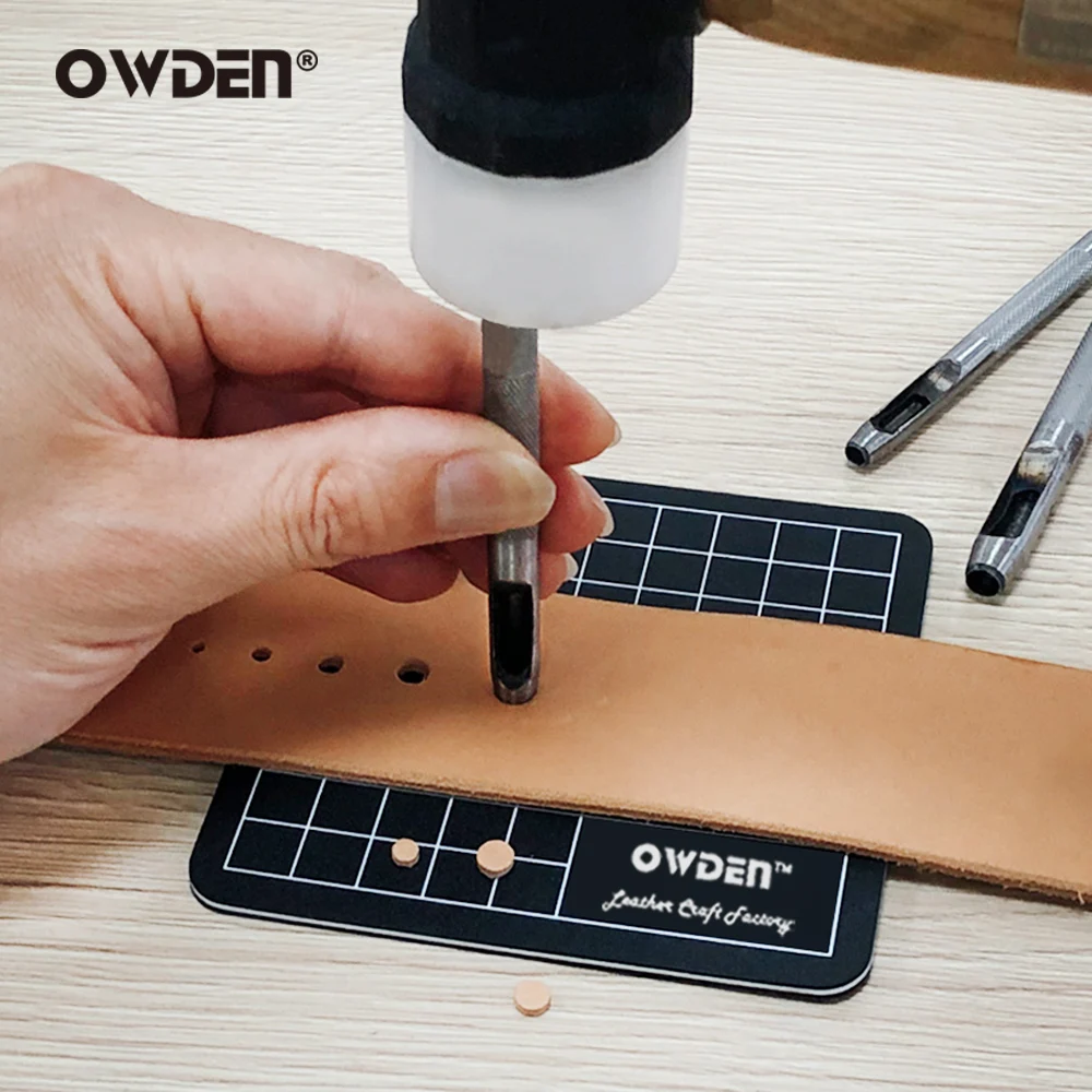 OWDEN 9Pcs Leather Hole Punch Set Leathercraft Belt hole Punch Canvas Hollow Punch Leather Tools Kit