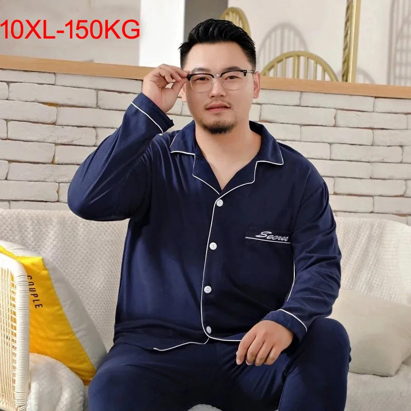 남성 잠옷 세트, 100% 코튼 캐주얼 루즈한 홈 잠옷, 대형 7XL 9XL 10XL 잠옷, 편안한 오버 사이즈 홈웨어, 150KG 50