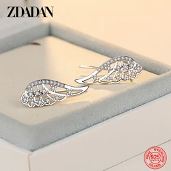 ZDADAN 925 Sterling Silver Hollow Angel Wing Earrings For Women Fashion Jewelry Gift