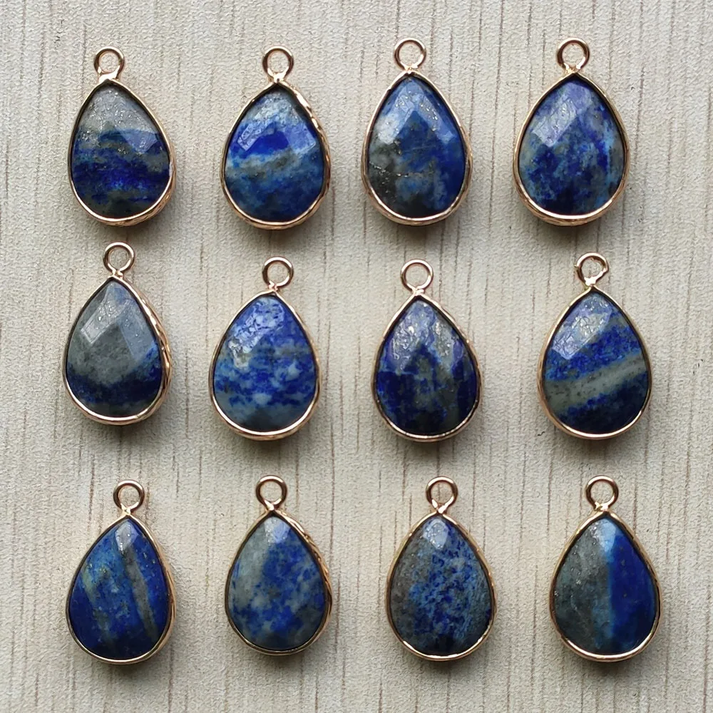 

Natural Lapis lazuli section water drop gold color connector pendants for diy bracelets necklace making wholesale 12pcs/lot