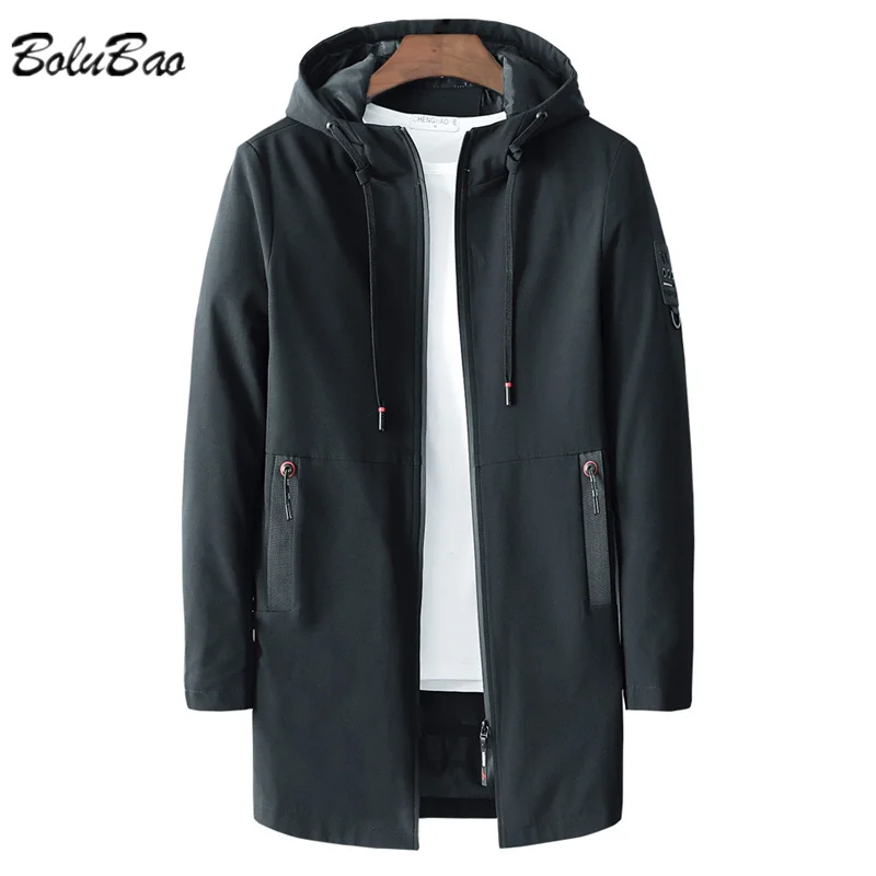 BOLUBAO Spring Men's Windbreaker Jacket Lightweight Fashion Outdoor Waterproof Long Hooded Jackets Male Windproof Casual Trench