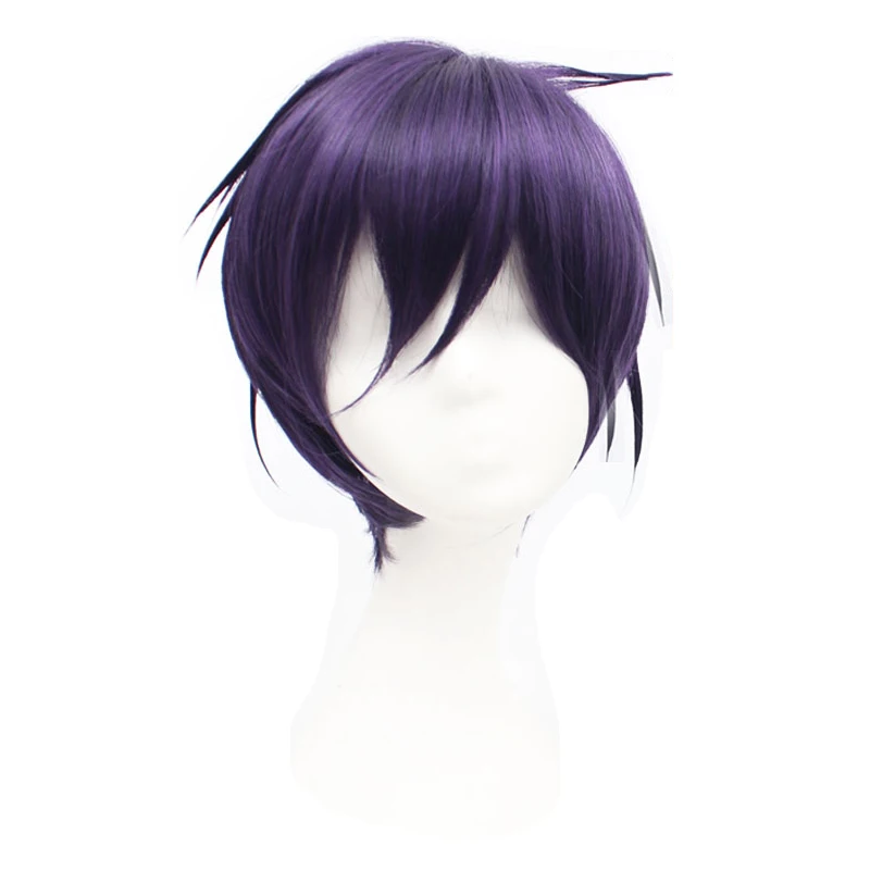 Anime Styled Black Purple Noragami yato short Synthetic Hair Cosplay Costume suit sports clothes set Wig + Wig Cap