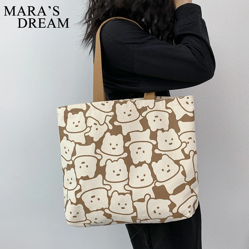 Mara\'s Dream Canvas Bags Handbag for Women Shopper Tote Bag Fashion Bag Japanese Style Cartoon Cute Bear Small Eco Shoulder Bag