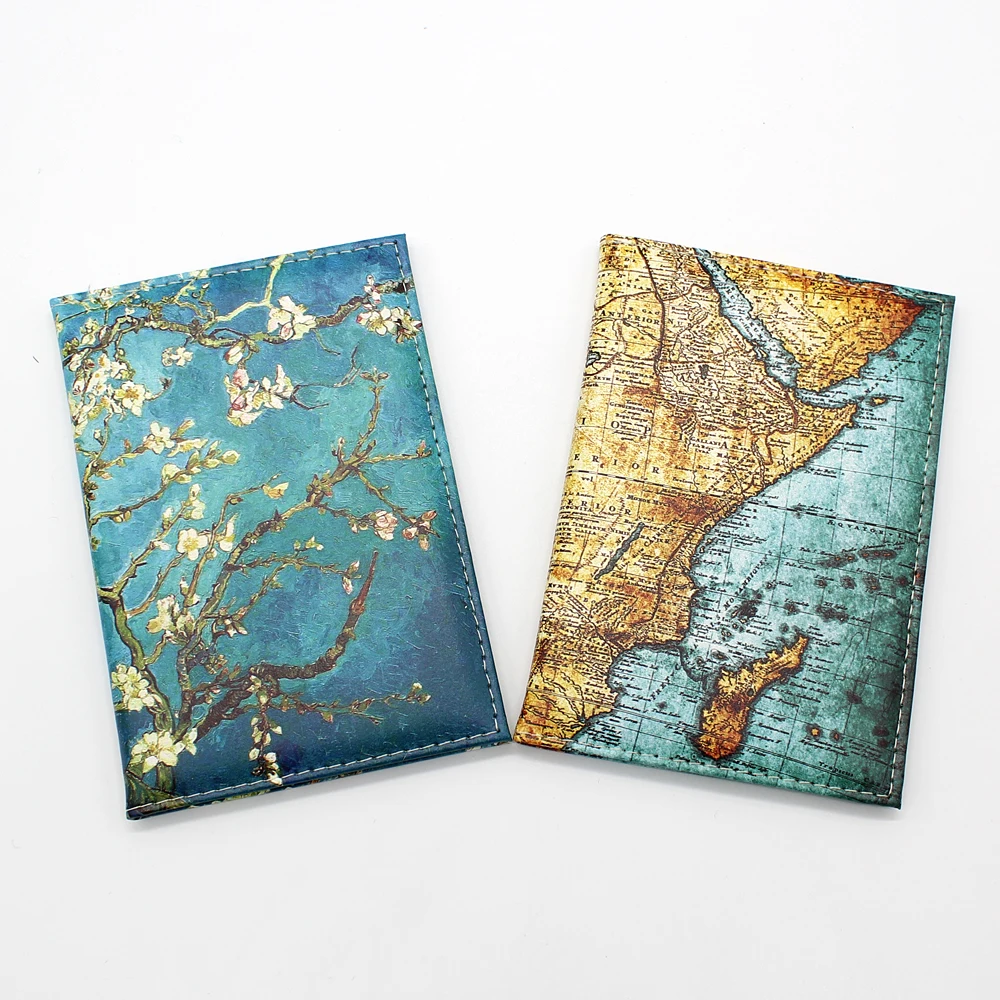 Exquisite Art Style Passport Protective Cover Van Gogh Starry Sky Women Leather Passport Holder Men Travel ID Passport Wallet