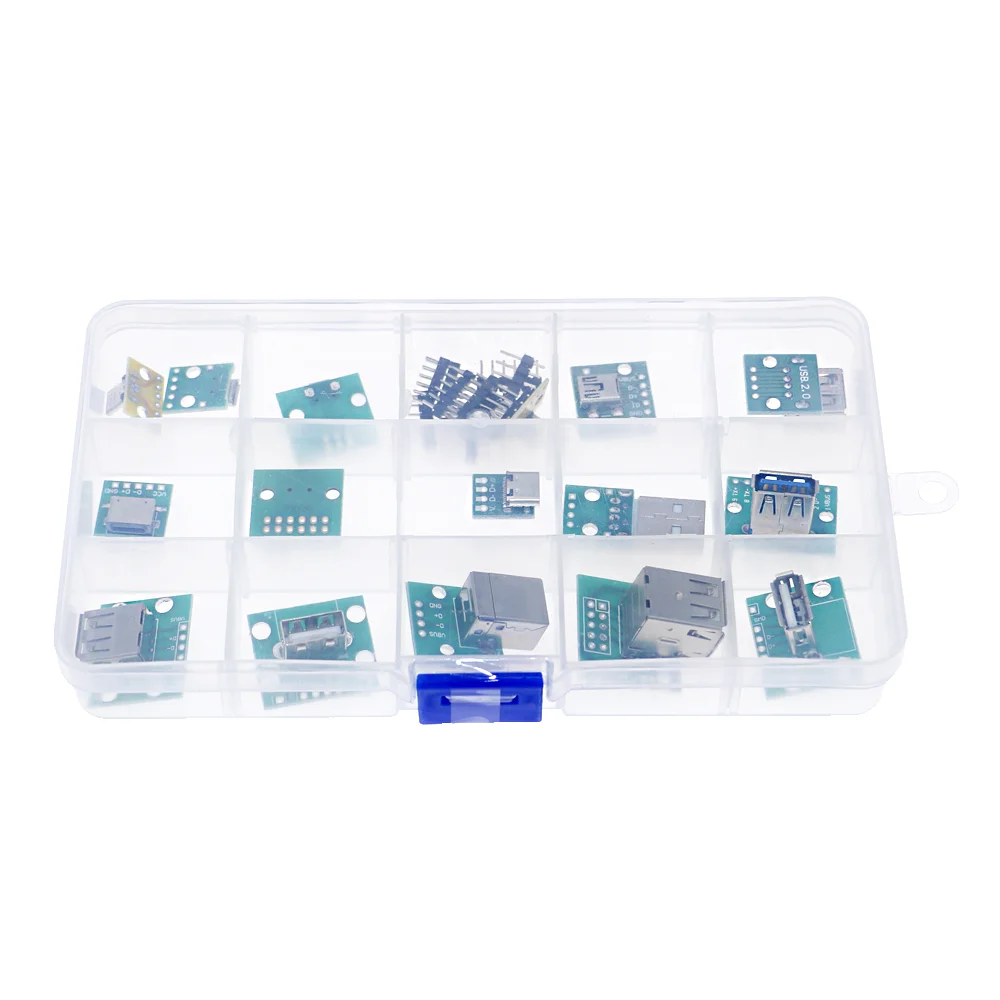 16 In 1 USB To DIP Adapter Board Pin Board Micro/Mini/Port USB Male dan Female Head 2.0/3.0/3.1 Type-c To DIP Converter + BOX
