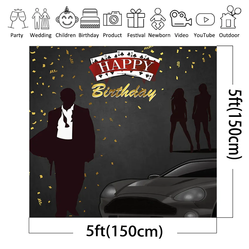 Casino Party Theme Backdrop James Bond Party 007 Bond Party Happy Birthday Party Decor Custom Banner Backdrops Photo Booth