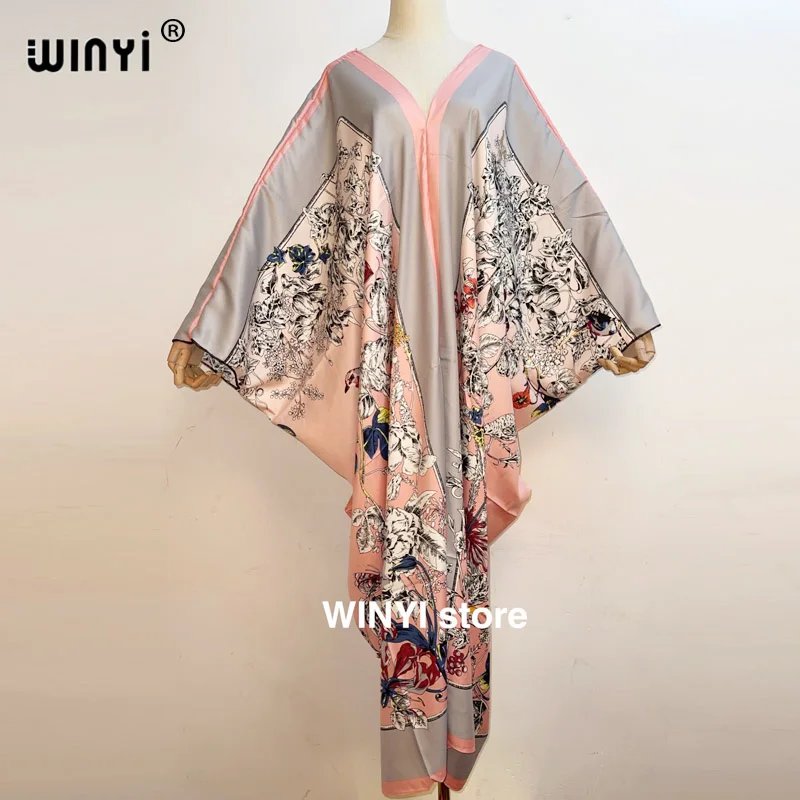 WINYI 2021Printed caftan For Women Fashion Design Loose Dress Batwing Maxi Long Femme Vestidos Summer Autumn Party Elegant Dress